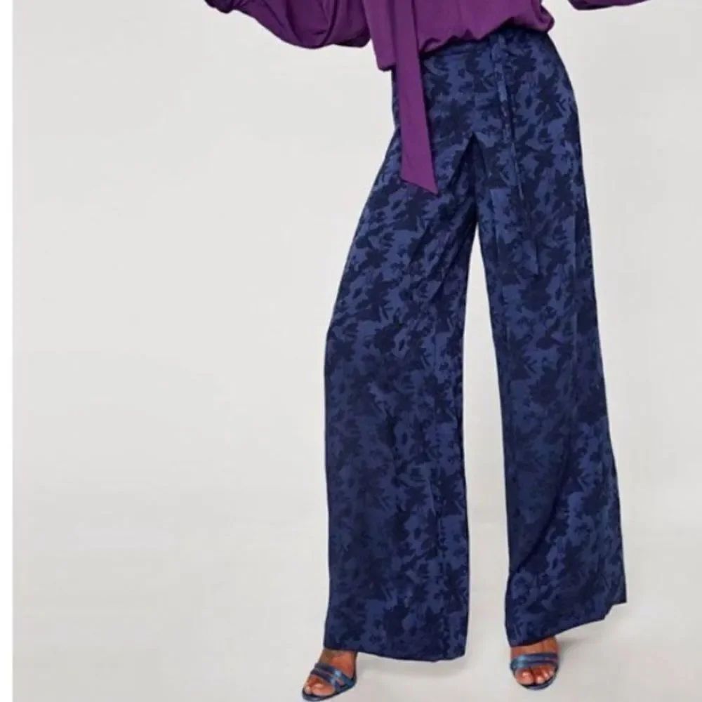 ZARA | Floral Tie Waist Wide Leg High Rise Trousers Pants Women’s Size Medium